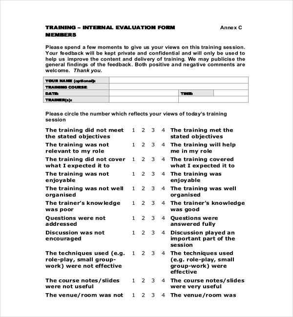 FREE 20 Sample Training Evaluation Forms In PDF