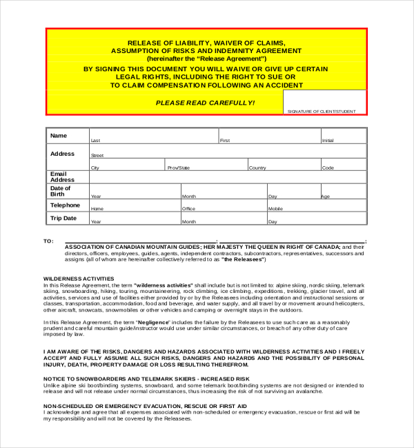 FREE 11+ Sample Liability Release Forms in PDF | MS Word | Excel