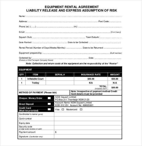 liability release form equipment