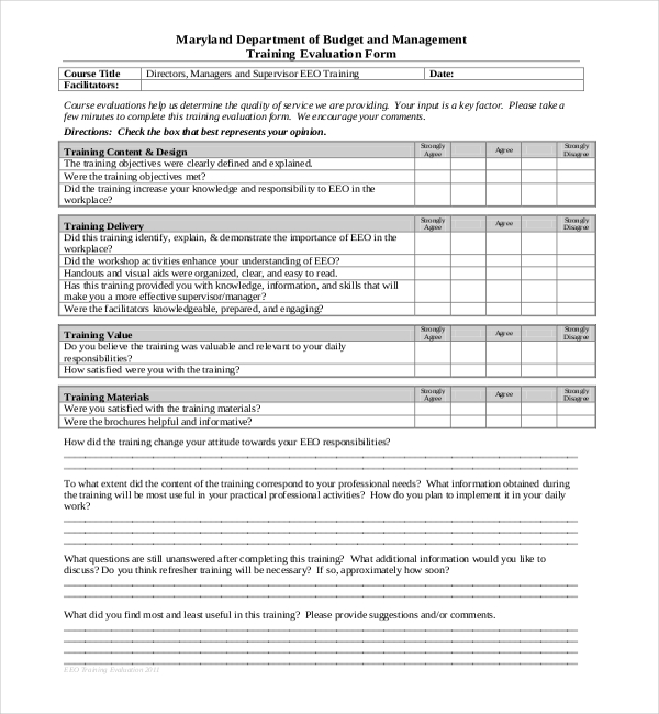 management training evaluation form