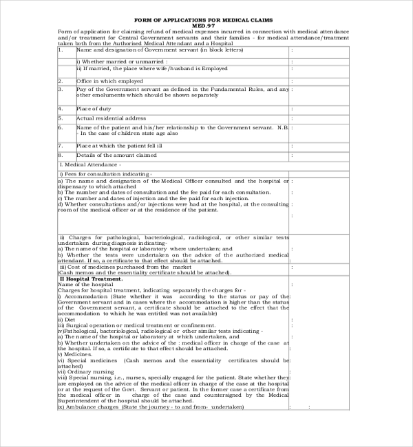 medical claim form for central govt employee