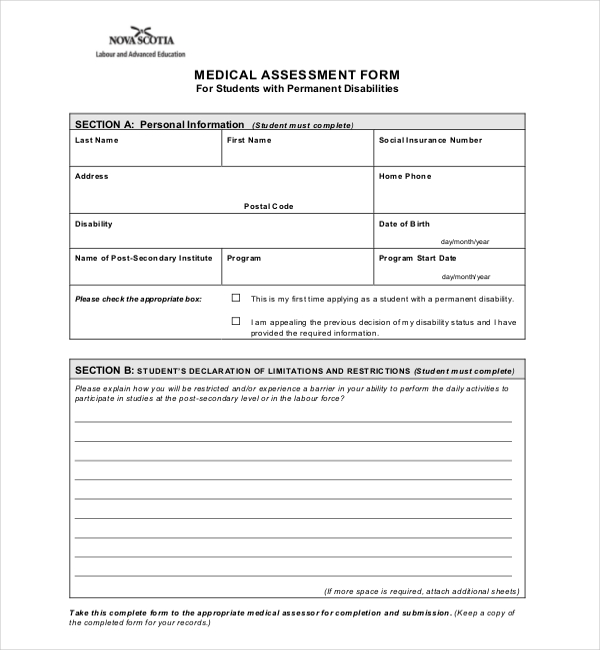 medical student assessment form