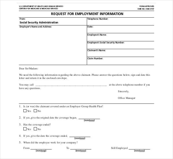 medicare employment verification form