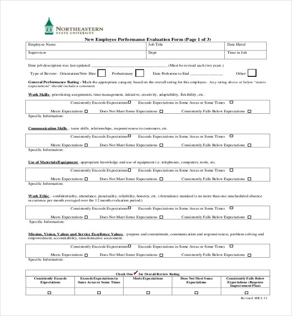 new employee appraisal form