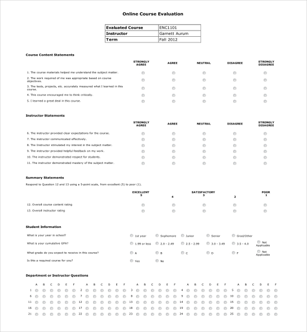 online training evaluation questions - online training evaluation form