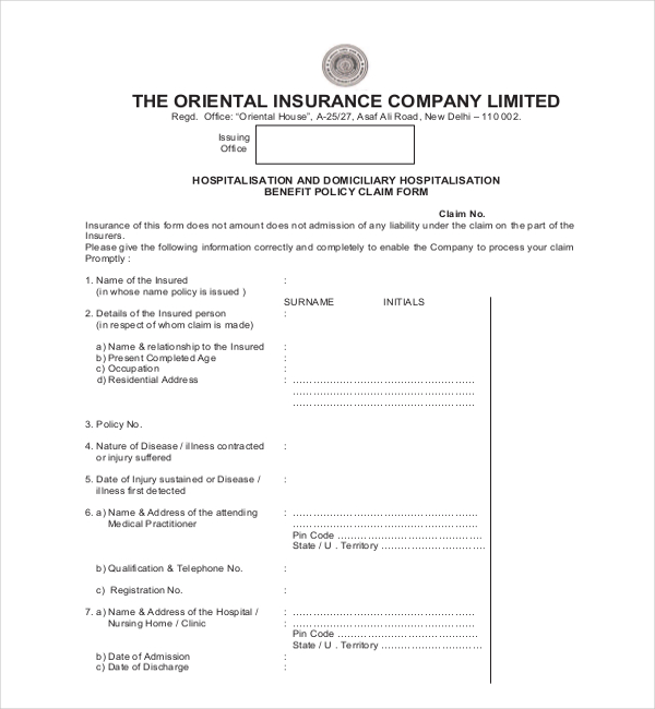 10+ Sample Medical Claim Forms  Sample Forms