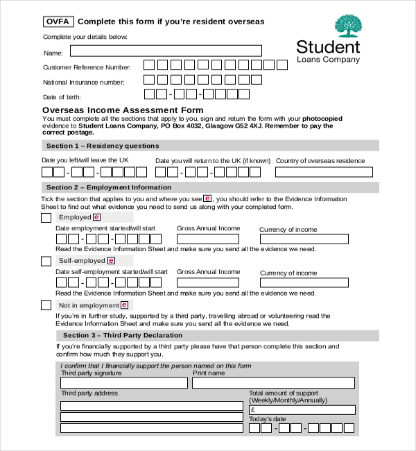 overseas student assessment form