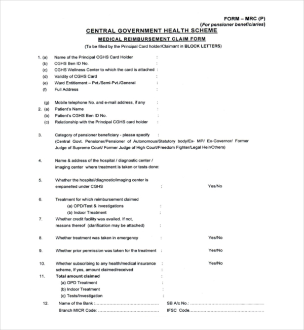 pensioner medical claim form