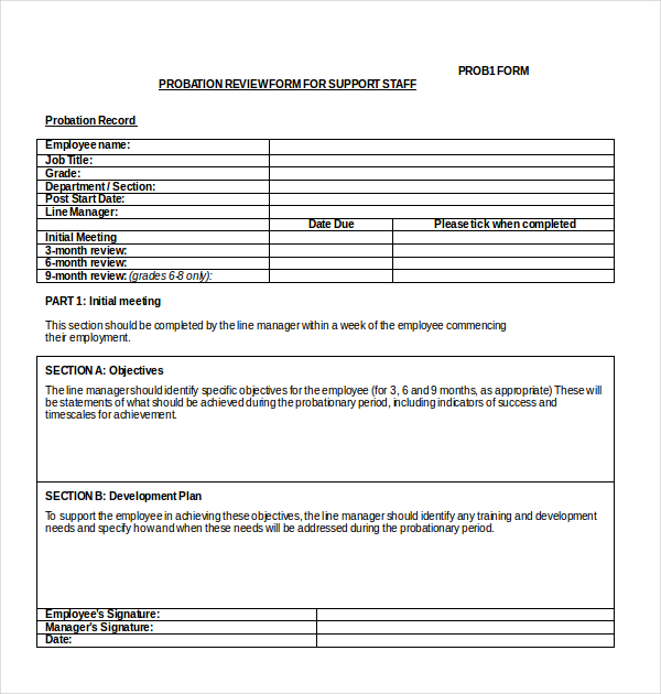 probationary employee appraisal form