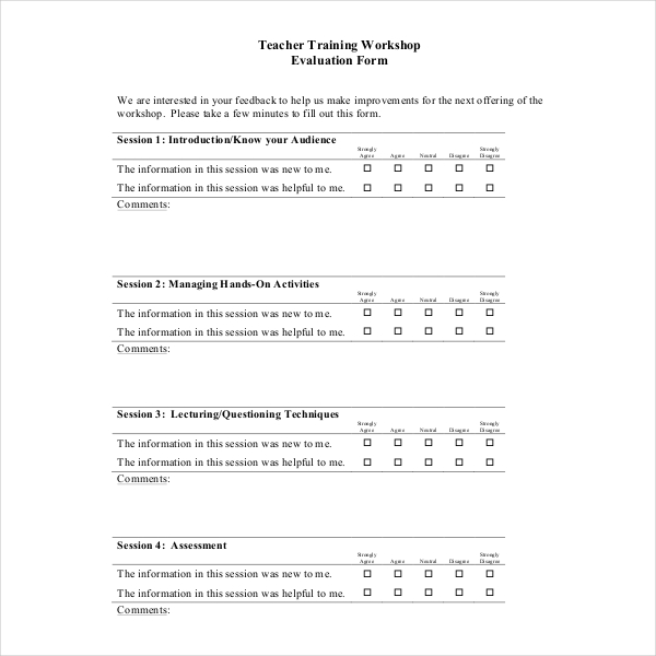 teacher training evaluation form