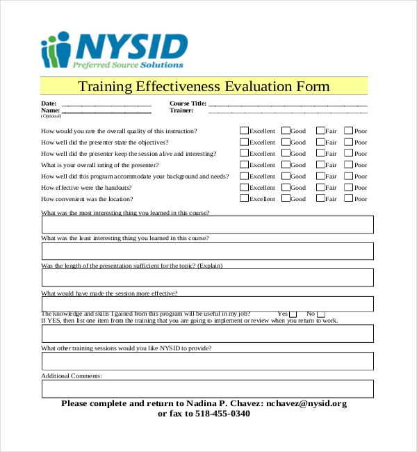 FREE 20 Sample Training Evaluation Forms In PDF MS Word Excel