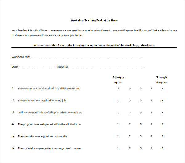 workshop training evaluation form