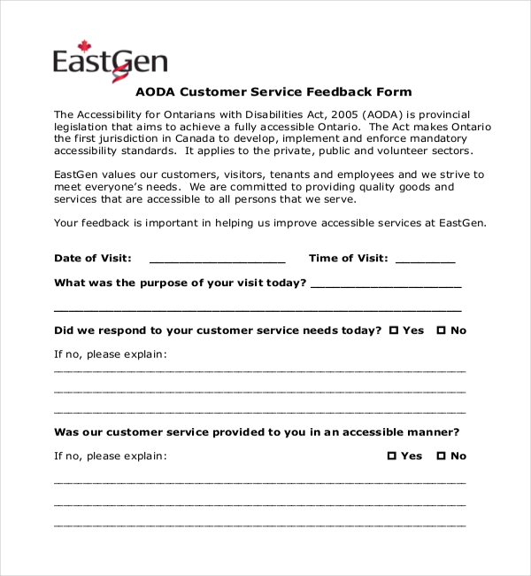 aoda customer service feedback form