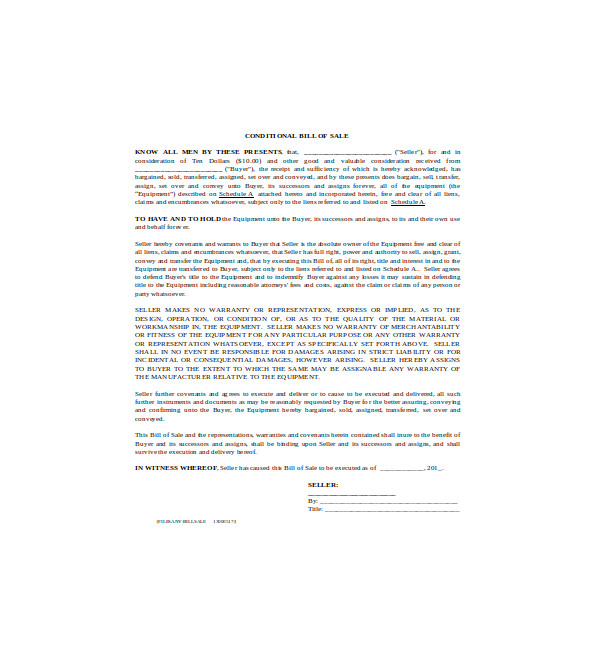 FREE 8 Sample Equipment Bill Of Sale Forms In PDF Word