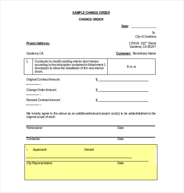 construction change order form sample download