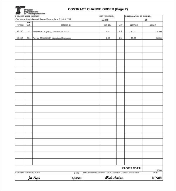 FREE 12 Sample Construction Change Order Forms In PDF XLS Word