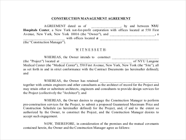 construction management agreement form