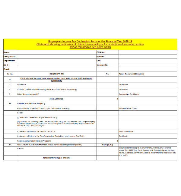 employee income tax declaration form