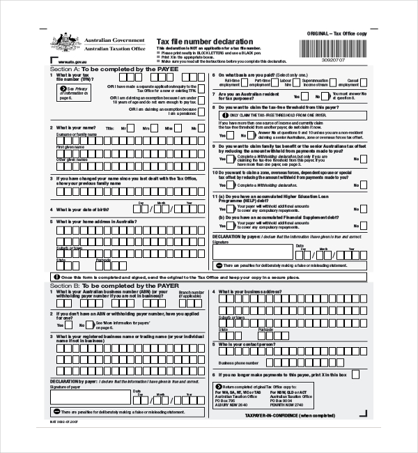 Tax File Declaration Printable Form Printable Forms Free Online