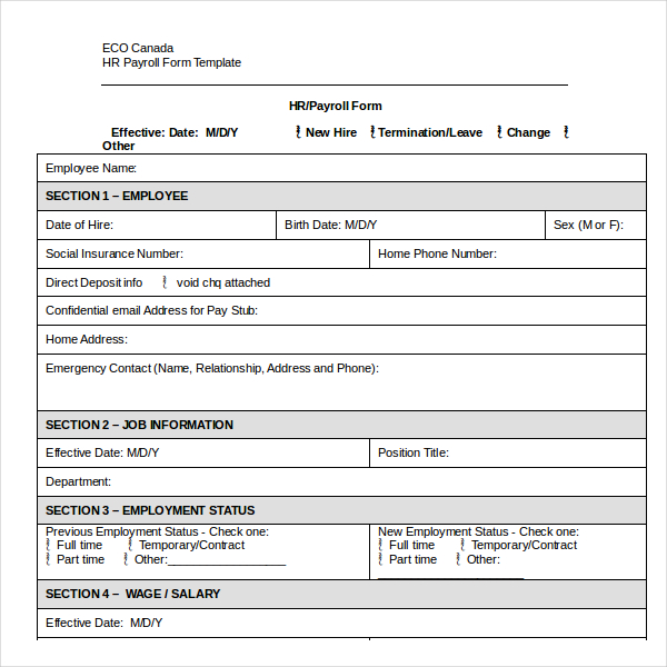 Employee Status Change Form Template Excel