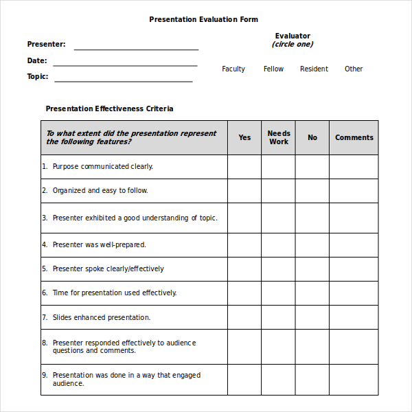 audience presentation evaluation form