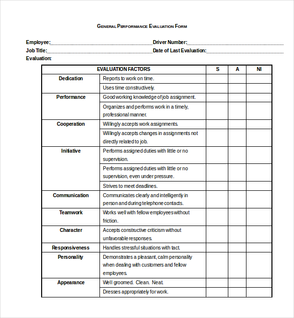 general performance evaluation form