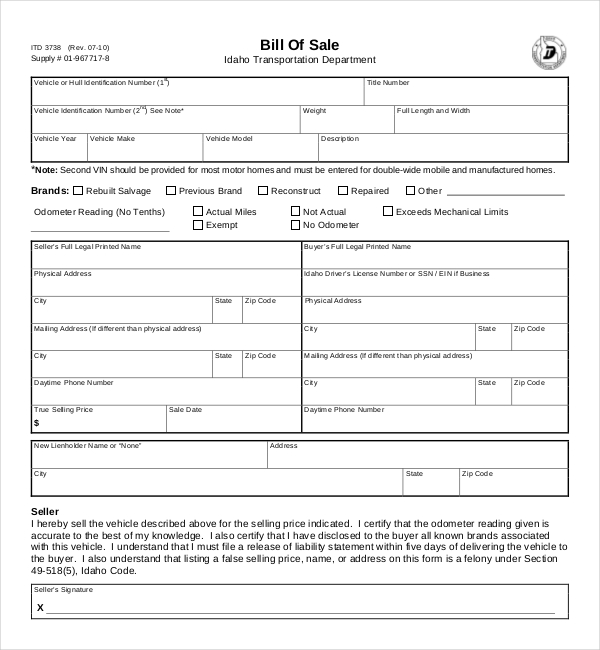 FREE 17+ Sample DMV Bill of Sale Forms in PDF XLS Word