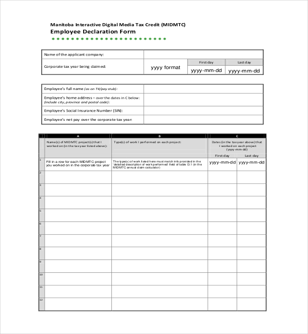 FREE 11+ Sample Employee Declaration Forms in PDF  Excel  Word