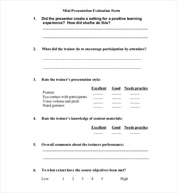 mini presentation evaluation form