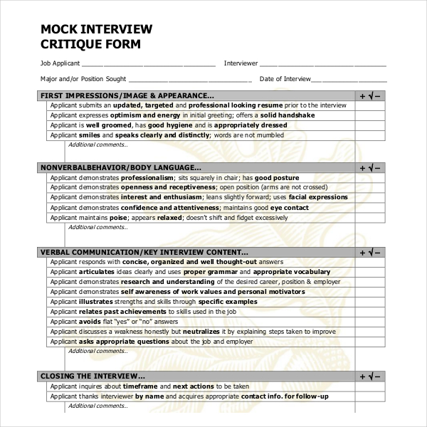 12+ Sample Interview Assessment Forms  Sample Forms