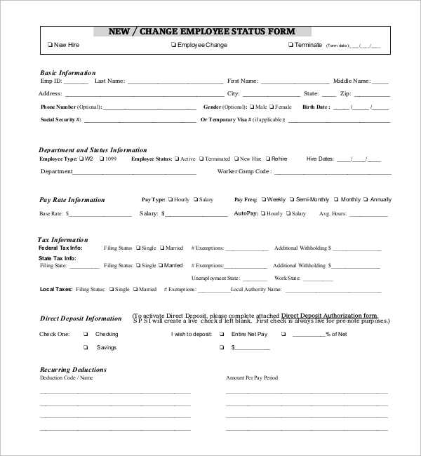 new change employee status form