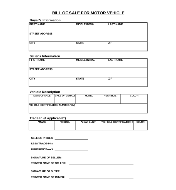 new vehicle dmv bill of sale form