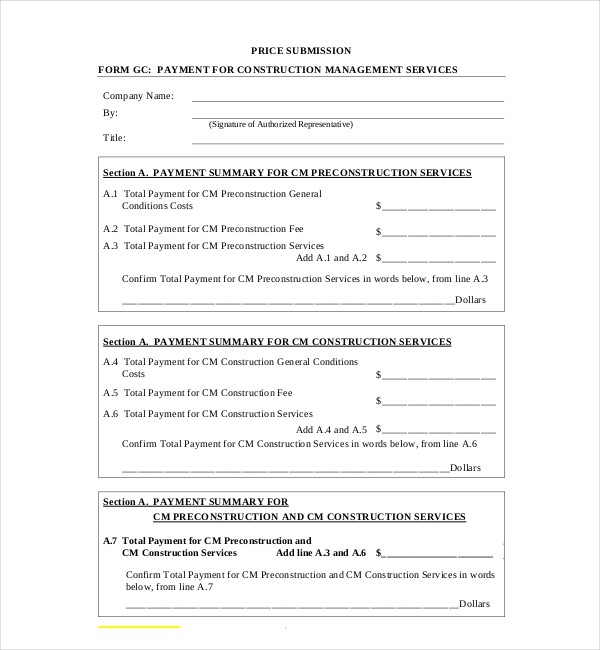 payment form for construction management services