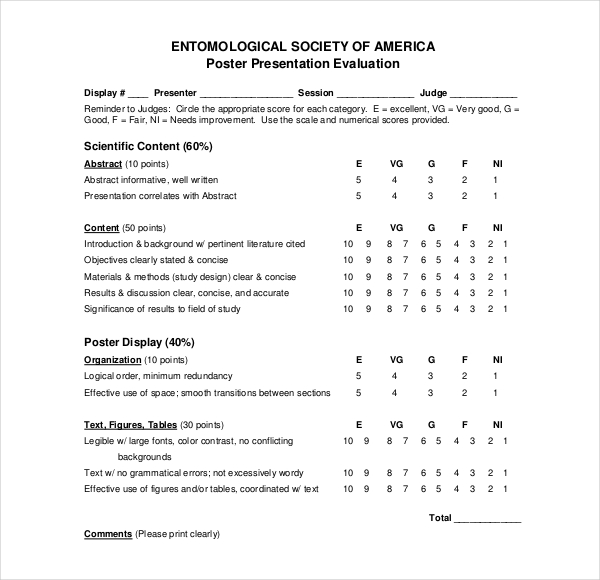 evaluation criteria for poster presentation