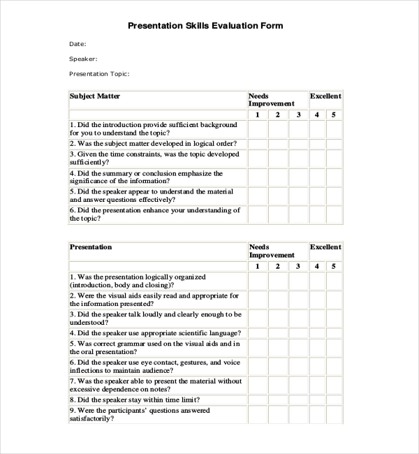 presentation mastery level 3 evaluation form