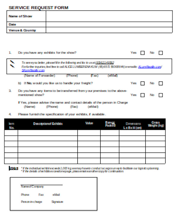 printable service request form