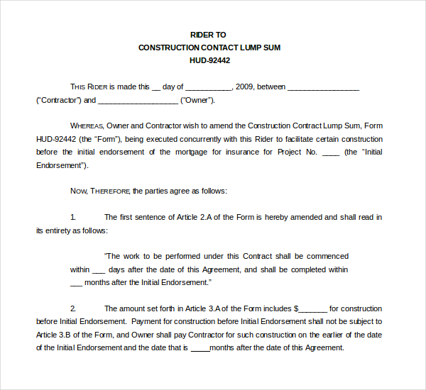 Lump Sum Contract Template