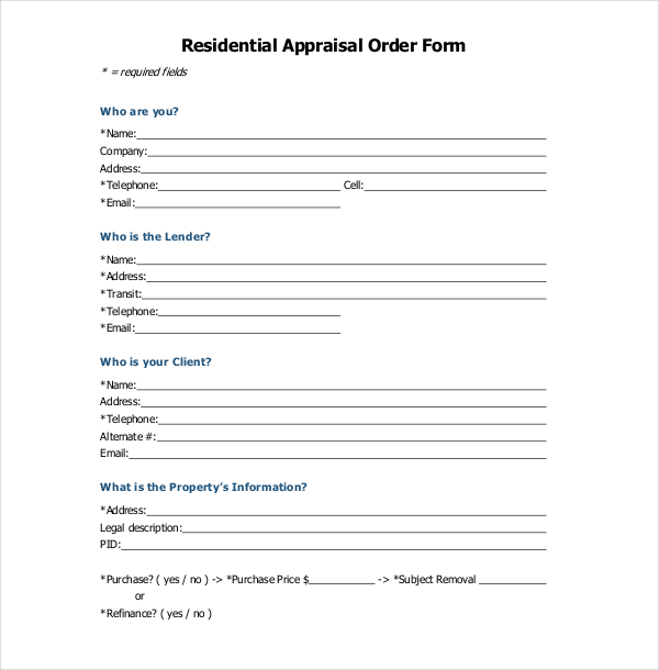 residential appraisal order form