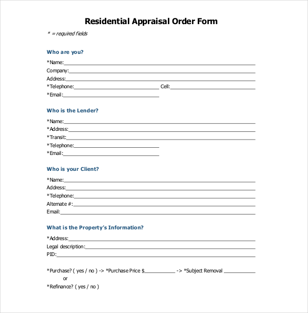 FREE 8+ Sample Appraisal Order Forms in PDF | MS Word | XLS