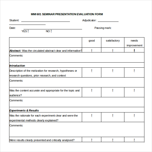Sample Presentation Evaluation Form In Doc 9 Examples In Word ...