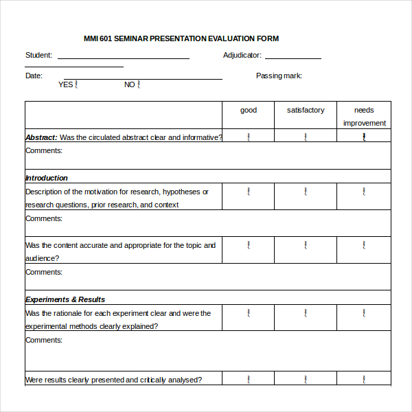 seminar presentation evaluation form