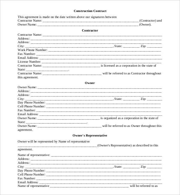 FREE 15+ Construction Contract Form Samples, PDF, MS Word, Google Docs