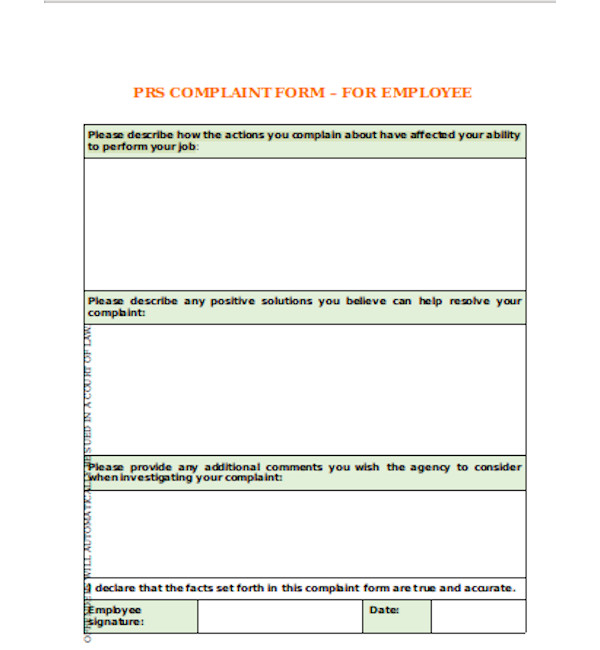 standard employee complaint form