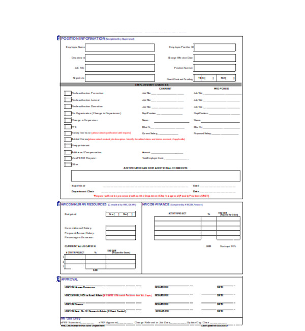 standard employee status change form 
