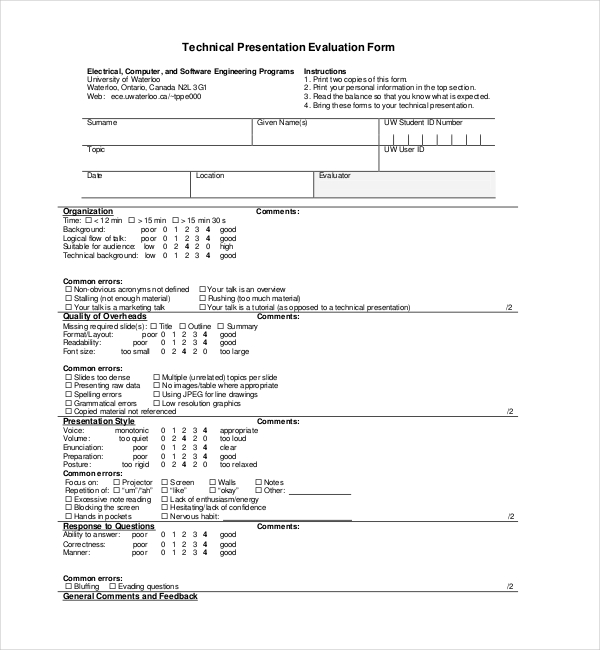 technical presentation evaluation form