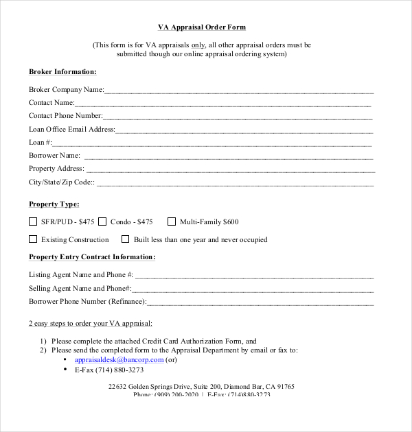 FREE 8+ Sample Appraisal Order Forms in PDF | MS Word | XLS