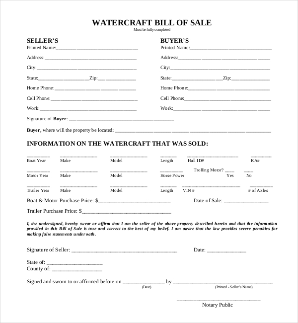 watercraft bill of sale