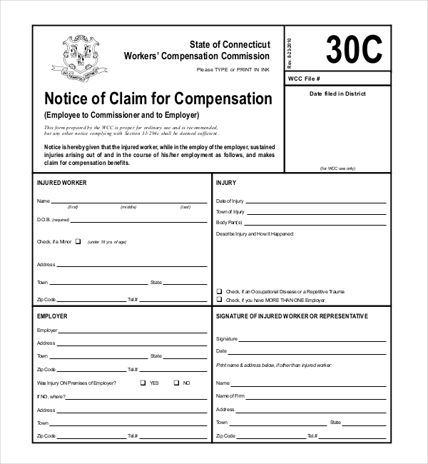 Free 13 Sample Workers Compensation Forms In Pdf Xls Word