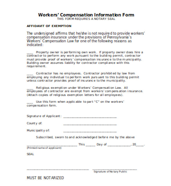 workers compensation information form