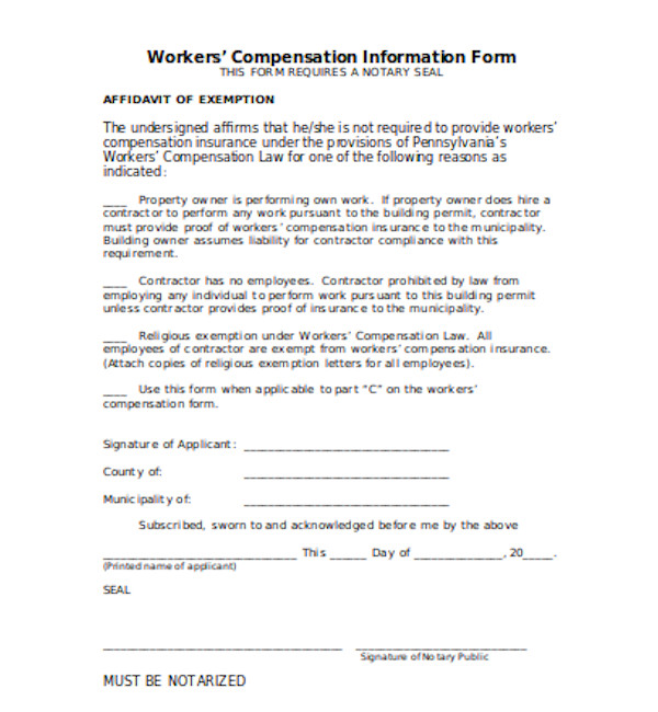 Free 13 Sample Workers Compensation Forms In Pdf Xls Word